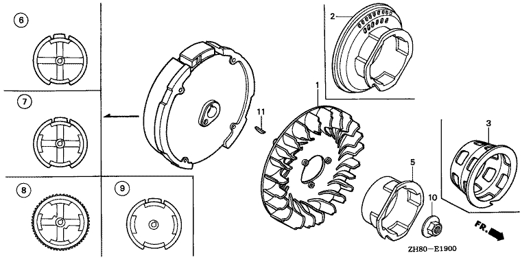 ЗАПЧАСТИ ДЛЯ ДВИГАТЕЛЯ БЕНЗИНОВОГО HONDA GX160K1 (ТИП L1 GC02-2000001-8669999) (МАХОВИК)