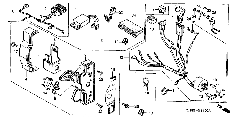 ЗАПЧАСТИ ДЛЯ ДВИГАТЕЛЯ БЕНЗИНОВОГО HONDA GX160K1 (ТИП L1 GC02-2000001-8669999) (МОДУЛЬ УПРАВЛЕНИЯ) (ВАРИАНТ 1)