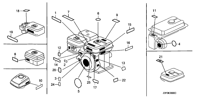 ЗАПЧАСТИ ДЛЯ ДВИГАТЕЛЯ БЕНЗИНОВОГО HONDA GX160K1 (ТИП LJC7 GCAAK-1000001-9999999) (ТАБЛИЧКИ МАРКИРОВОЧНЫЕ)