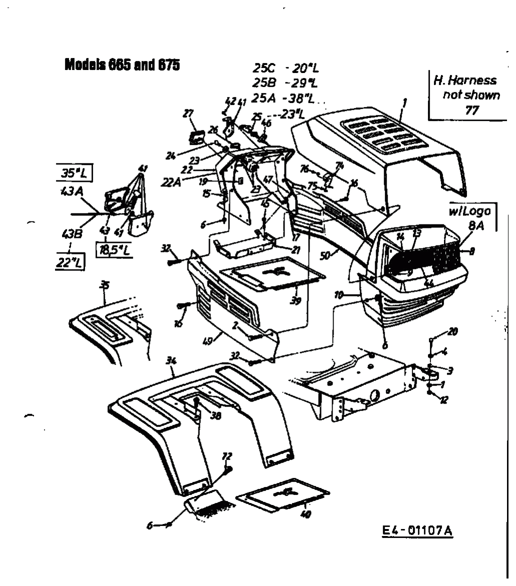 MTD Артикул 13AQ675G661 (год выпуска 1999). Приборная панель, капот, крыло