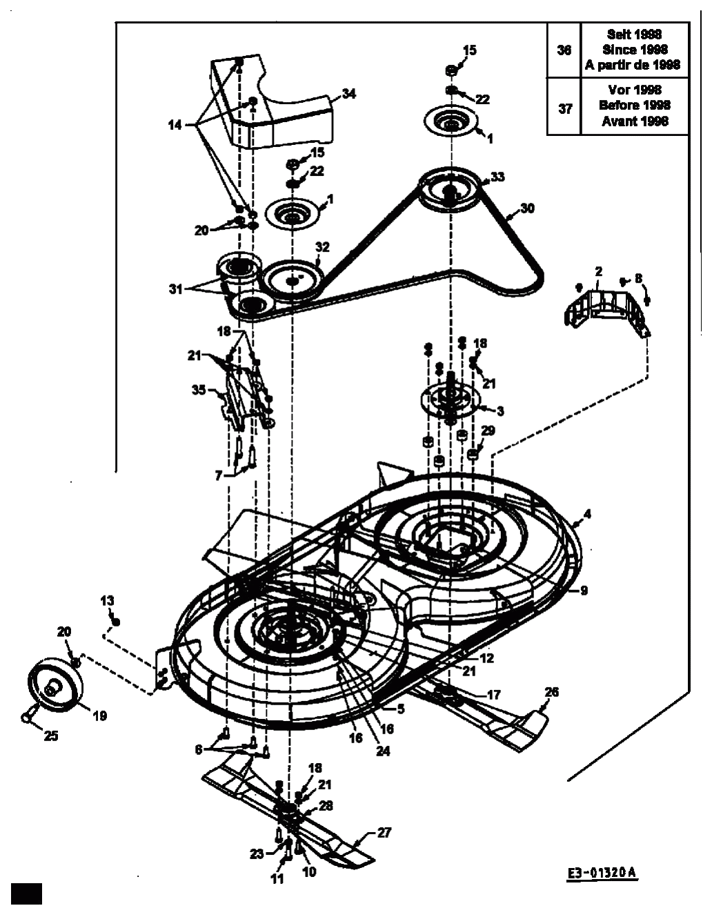 MTD Артикул 13CH765N661 (год выпуска 1999). Дека газонокосилки N 40/102cm, Transmatic с 1998