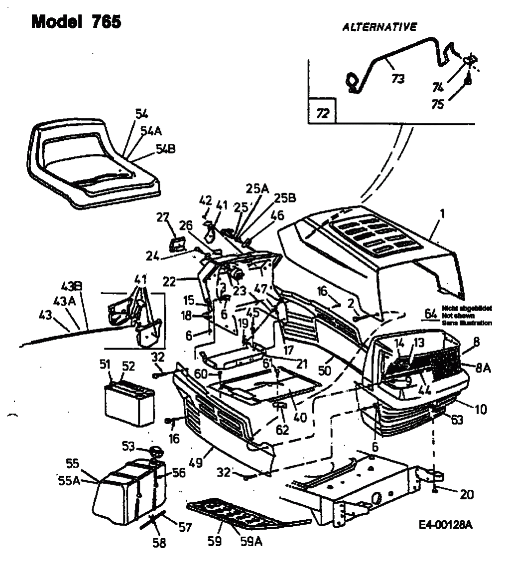 MTD Артикул 13CH765N661 (год выпуска 1999). Приборная панель, капот, крыло