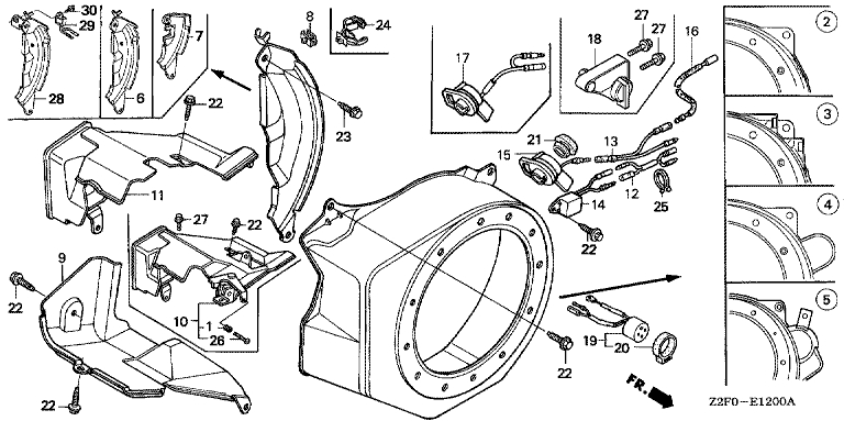 ЗАПЧАСТИ ДЛЯ ДВИГАТЕЛЯ БЕНЗИНОВОГО HONDA GX160K1 (ТИП PXU GCAAK-1000001-9999999) (КОЖУХ МАХОВИКА)