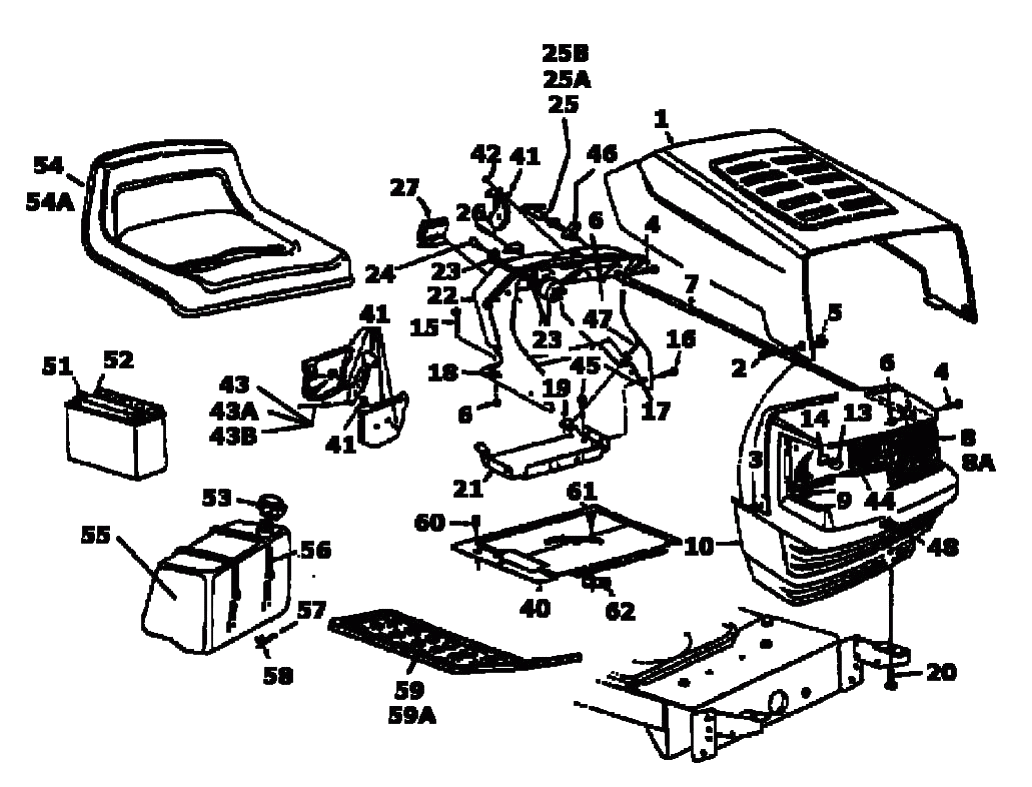 MTD Артикул 13BL760N678 (год выпуска 1998). Приборная панель, капот, крыло