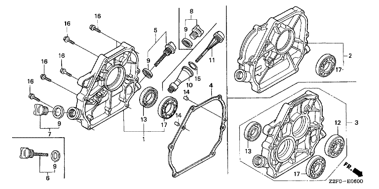 ЗАПЧАСТИ ДЛЯ ДВИГАТЕЛЯ БЕНЗИНОВОГО HONDA GX160K1 (ТИП PXU GCAAK-1000001-9999999) (КРЫШКА КАРТЕРА)
