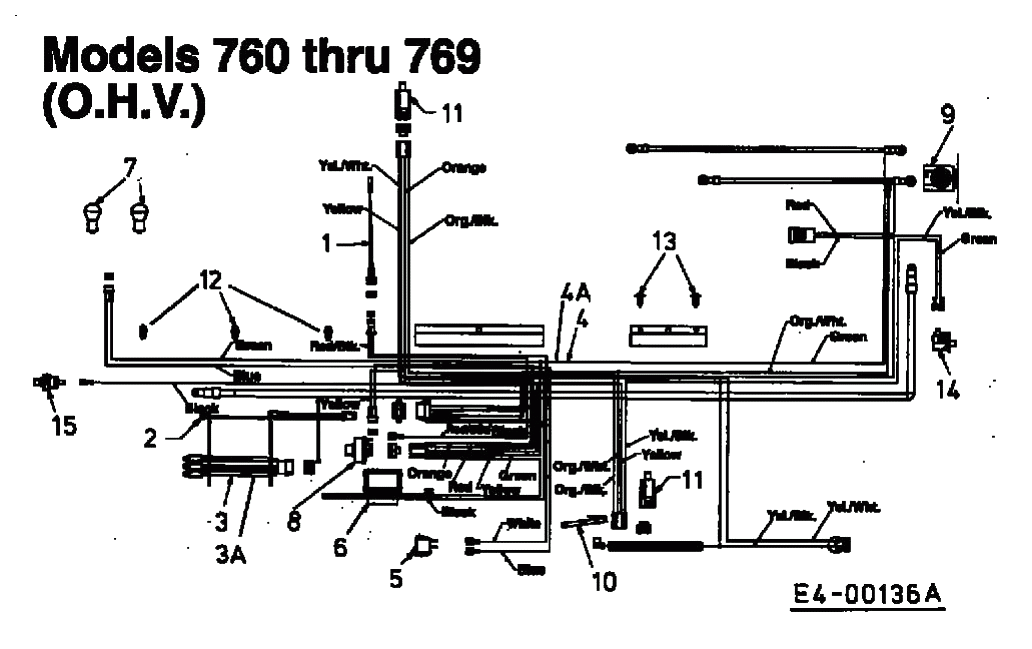 MTD Артикул 13AA765N678 (год выпуска 1998). Монтажная схема для O.H.V.