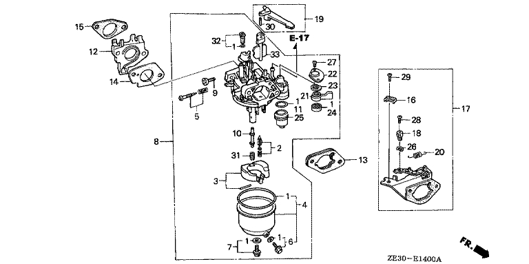 ЗАПЧАСТИ ДЛЯ ДВИГАТЕЛЯ БЕНЗИНОВОГО HONDA GX340 (ТИП B1) (КАРБЮРАТОР) (ВАРИАНТ 1)