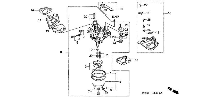 ЗАПЧАСТИ ДЛЯ ДВИГАТЕЛЯ БЕНЗИНОВОГО HONDA GX340 (ТИП B1) (КАРБЮРАТОР) (ВАРИАНТ 2)