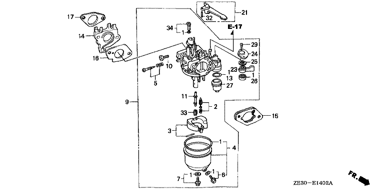 ЗАПЧАСТИ ДЛЯ ДВИГАТЕЛЯ БЕНЗИНОВОГО HONDA GX340 (ТИП B1) (КАРБЮРАТОР) (ВАРИАНТ 3)