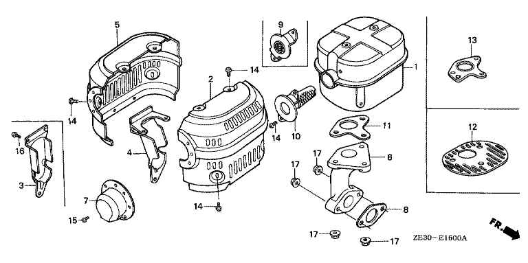 ЗАПЧАСТИ ДЛЯ ДВИГАТЕЛЯ БЕНЗИНОВОГО HONDA GX340 (ТИП BH) (ГЛУШИТЕЛЬ)