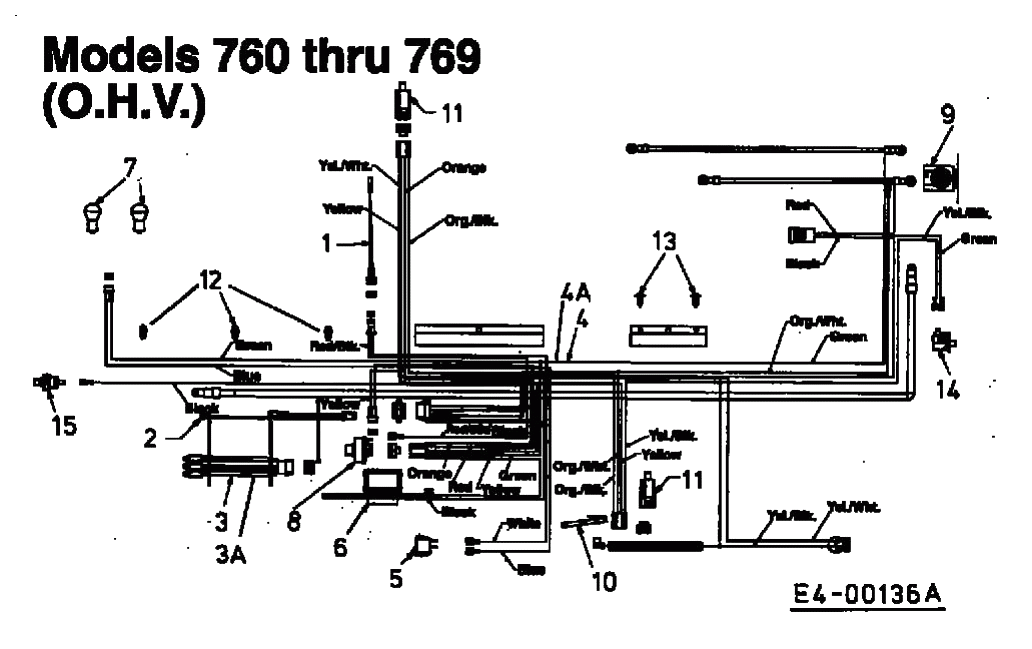 MTD Артикул 13BM765N678 (год выпуска 1998). Монтажная схема для O.H.V.