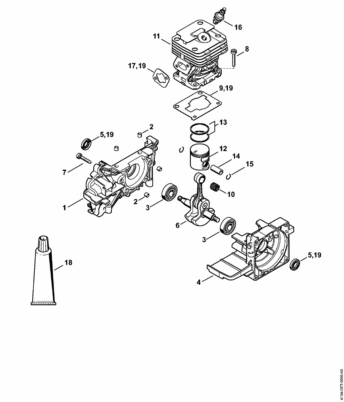 ЗАПЧАСТИ ДЛЯ ТРИММЕРА БЕНЗИНОВОГО STIHL FS 120, FS 120 R, FS 200, FS 200 R, FS 250, FS 250 R (КАРТЕР, ЦИЛИНДР, ПОРШНЕВАЯ ГРУППА FS 120 2-MIX)