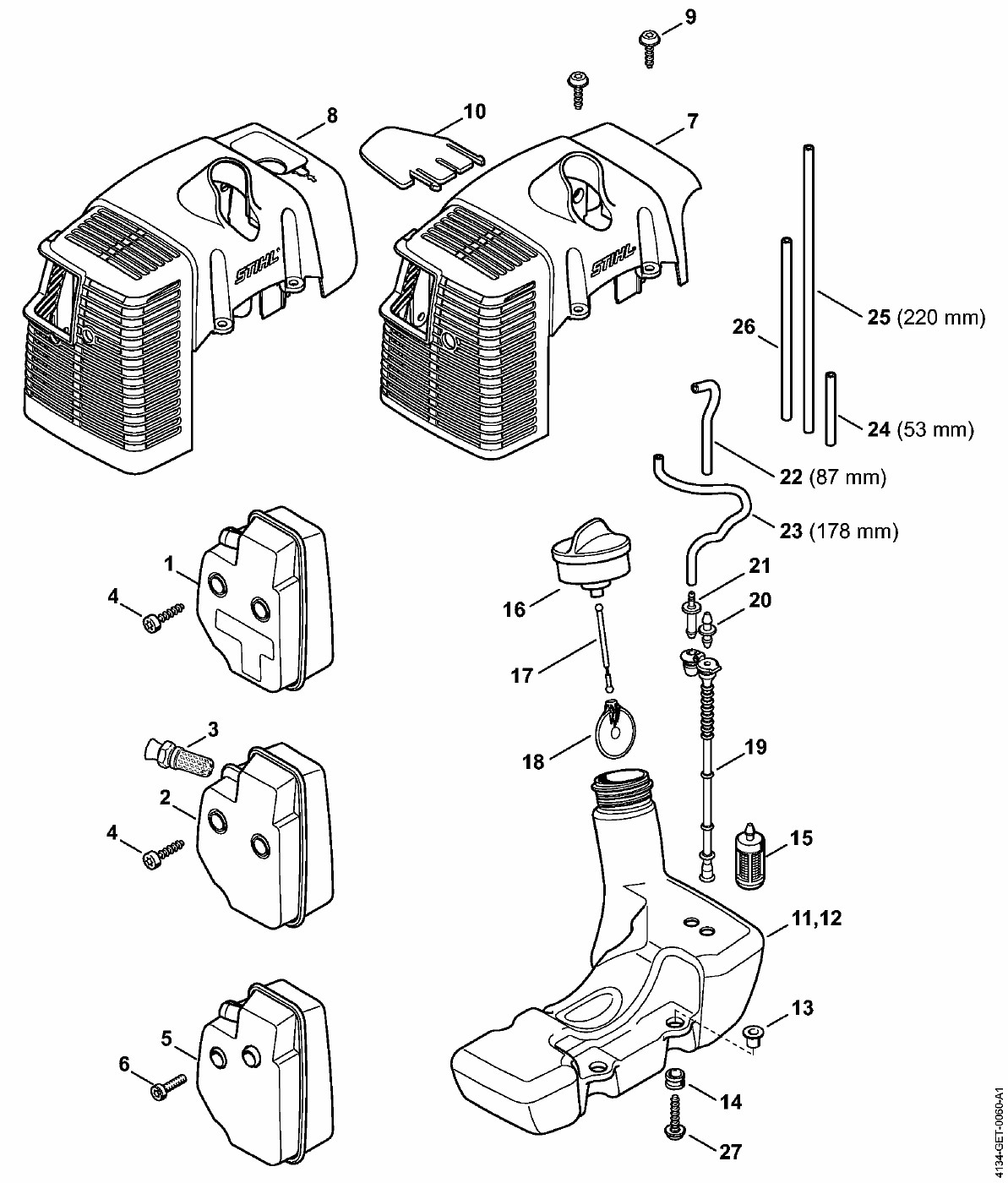 ЗАПЧАСТИ ДЛЯ ТРИММЕРА БЕНЗИНОВОГО STIHL FS 120, FS 120 R, FS 200, FS 200 R, FS 250, FS 250 R (ГЛУШИТЕЛЬ, КОЖУХ)