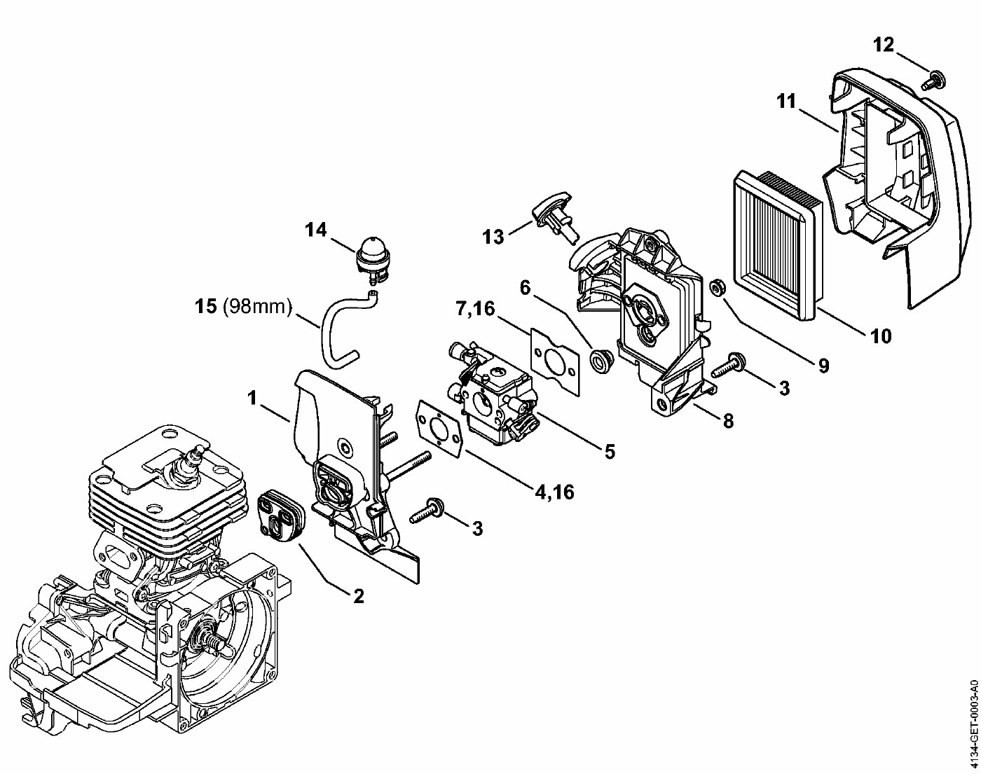 ЗАПЧАСТИ ДЛЯ ТРИММЕРА БЕНЗИНОВОГО STIHL FS 120, FS 120 R, FS 200, FS 200 R, FS 250, FS 250 R (КОРПУС КАРБЮРАТОРА, ФИЛЬТР ВОЗДУШНЫЙ 2-MIX)