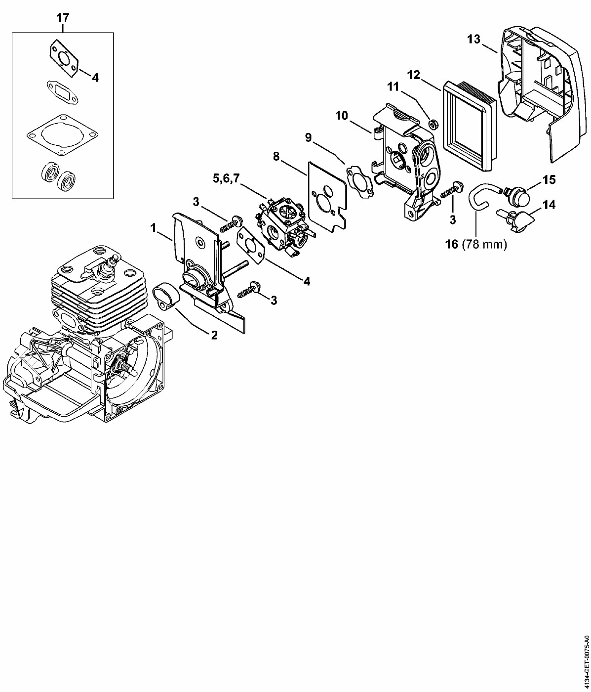 ЗАПЧАСТИ ДЛЯ ТРИММЕРА БЕНЗИНОВОГО STIHL FS 120, FS 120 R, FS 200, FS 200 R, FS 250, FS 250 R (КОРПУС КАРБЮРАТОРА, ФИЛЬТР ВОЗДУШНЫЙ)