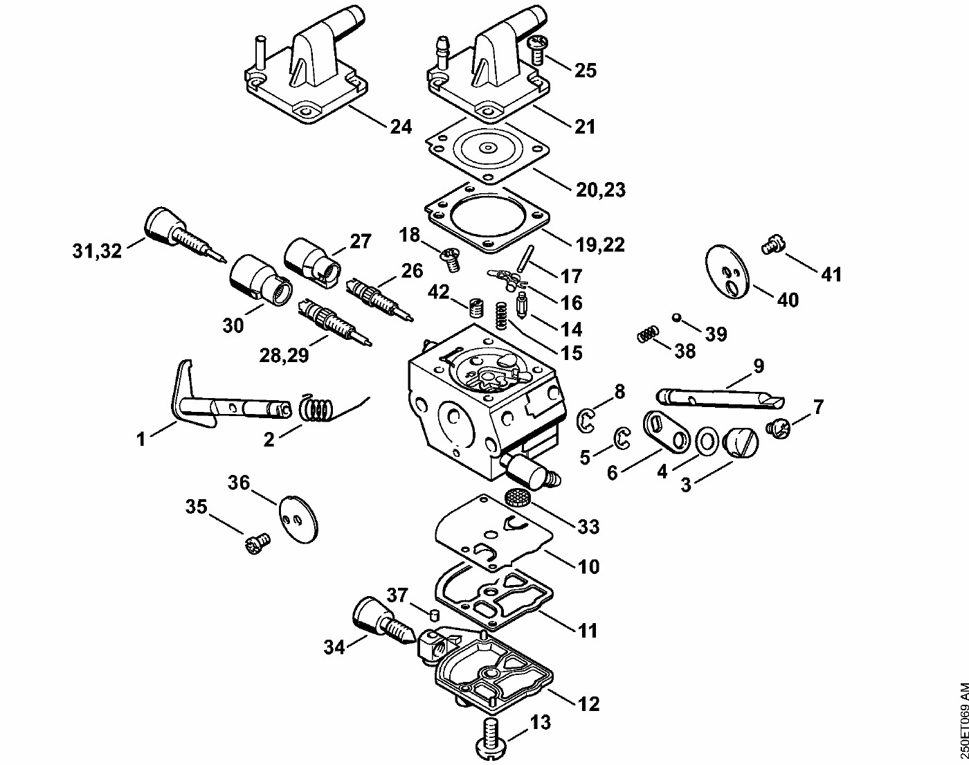 ЗАПЧАСТИ ДЛЯ ТРИММЕРА БЕНЗИНОВОГО STIHL FS 120, FS 120 R, FS 200, FS 200 R, FS 250, FS 250 R (КАРБЮРАТОР C1Q-S161, -S162, -S163, -S164, -S82, -S83, -S138, -S139)