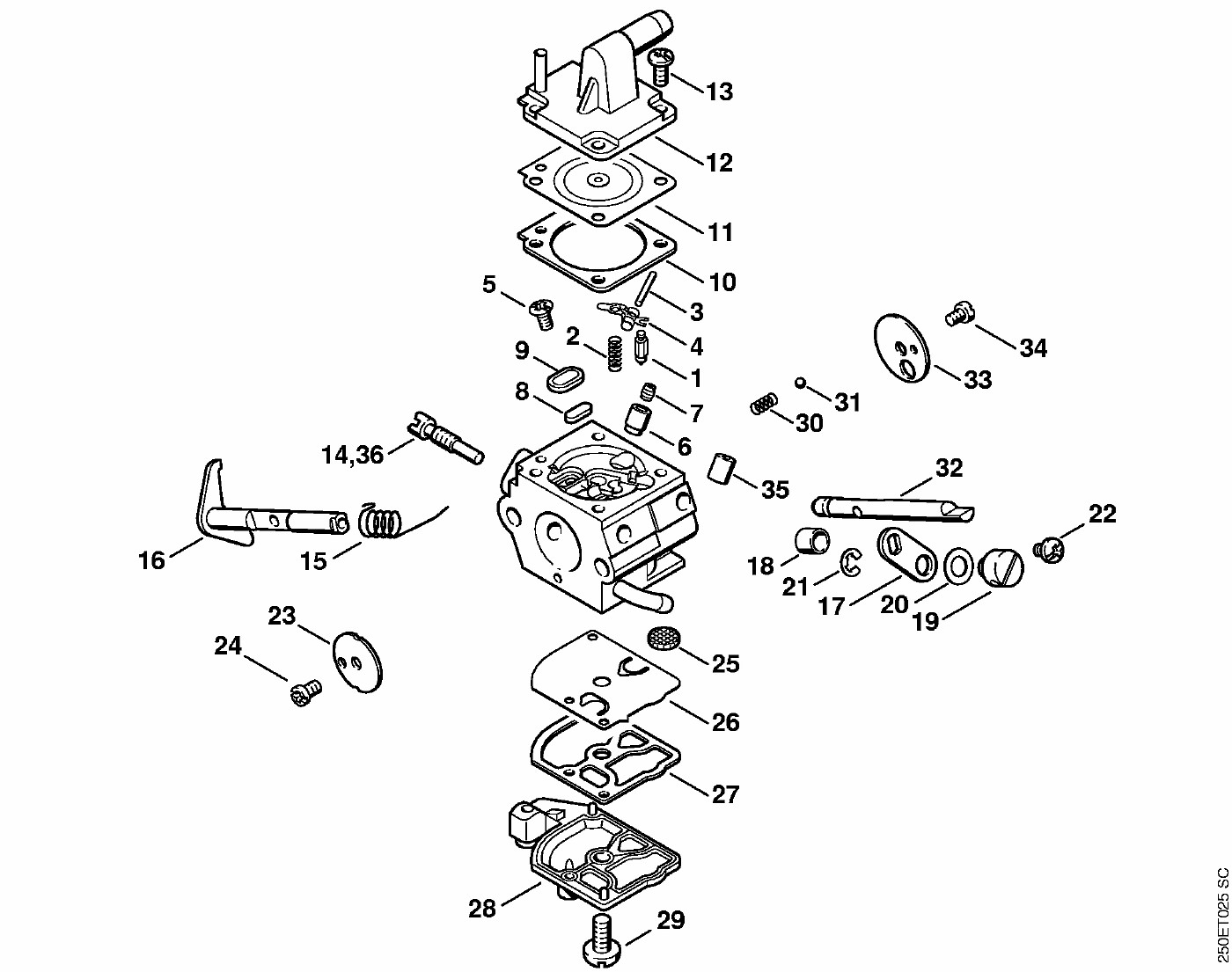 ЗАПЧАСТИ ДЛЯ ТРИММЕРА БЕНЗИНОВОГО STIHL FS 120, FS 120 R, FS 200, FS 200 R, FS 250, FS 250 R (КАРБЮРАТОР C1Q-S51, C1Q-S36 (09.2003))