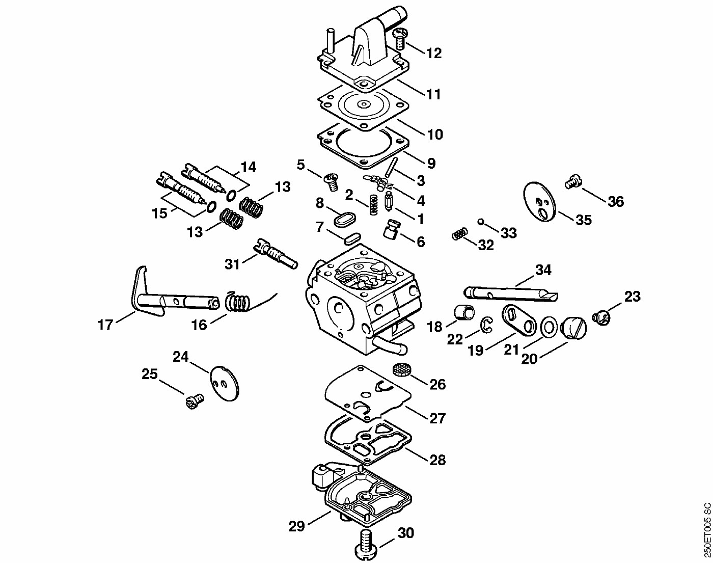 ЗАПЧАСТИ ДЛЯ ТРИММЕРА БЕНЗИНОВОГО STIHL FS 120, FS 120 R, FS 200, FS 200 R, FS 250, FS 250 R (КАРБЮРАТОР C1Q-S35 (19.98))