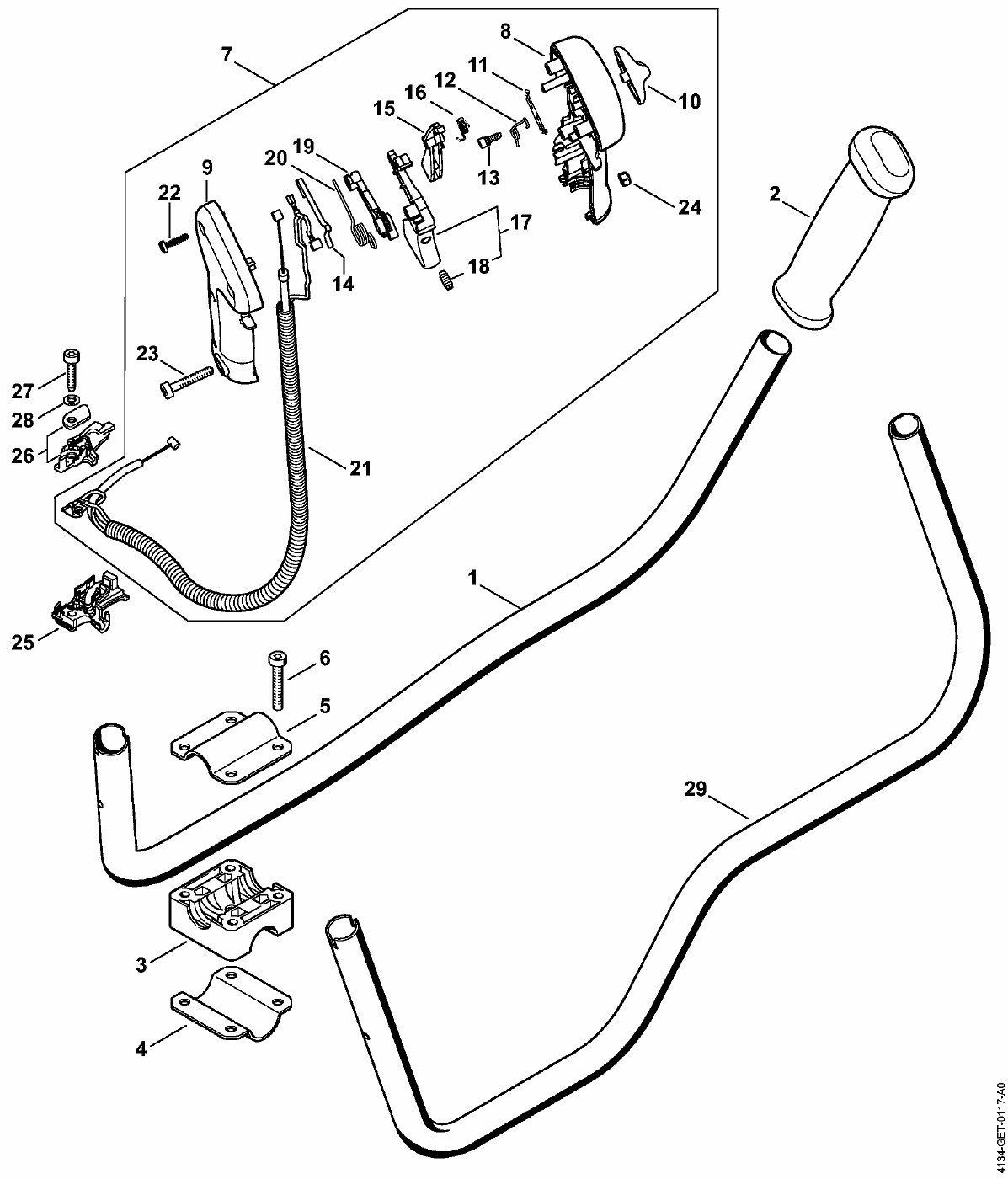 ЗАПЧАСТИ ДЛЯ ТРИММЕРА БЕНЗИНОВОГО STIHL FS 120, FS 120 R, FS 200, FS 200 R, FS 250, FS 250 R (РУКОЯТКА, РУКОЯТКА УПРАВЛЕНИЯ)
