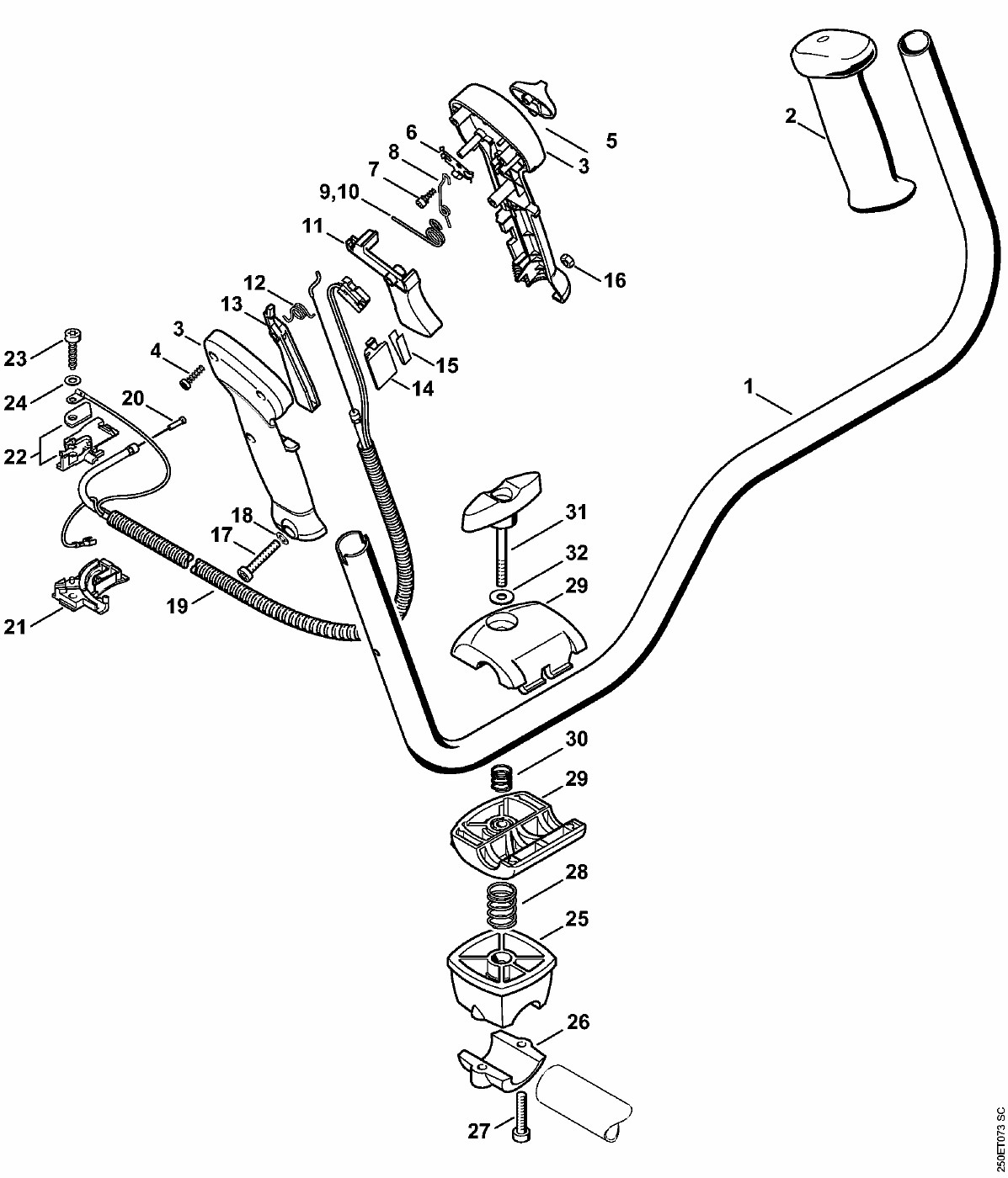 ЗАПЧАСТИ ДЛЯ ТРИММЕРА БЕНЗИНОВОГО STIHL FS 120, FS 120 R, FS 200, FS 200 R, FS 250, FS 250 R (РУКОЯТКА)