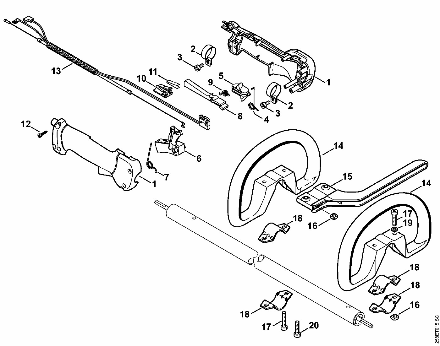 ЗАПЧАСТИ ДЛЯ ТРИММЕРА БЕНЗИНОВОГО STIHL FS 130, FS 130 R (РУКОЯТКА)