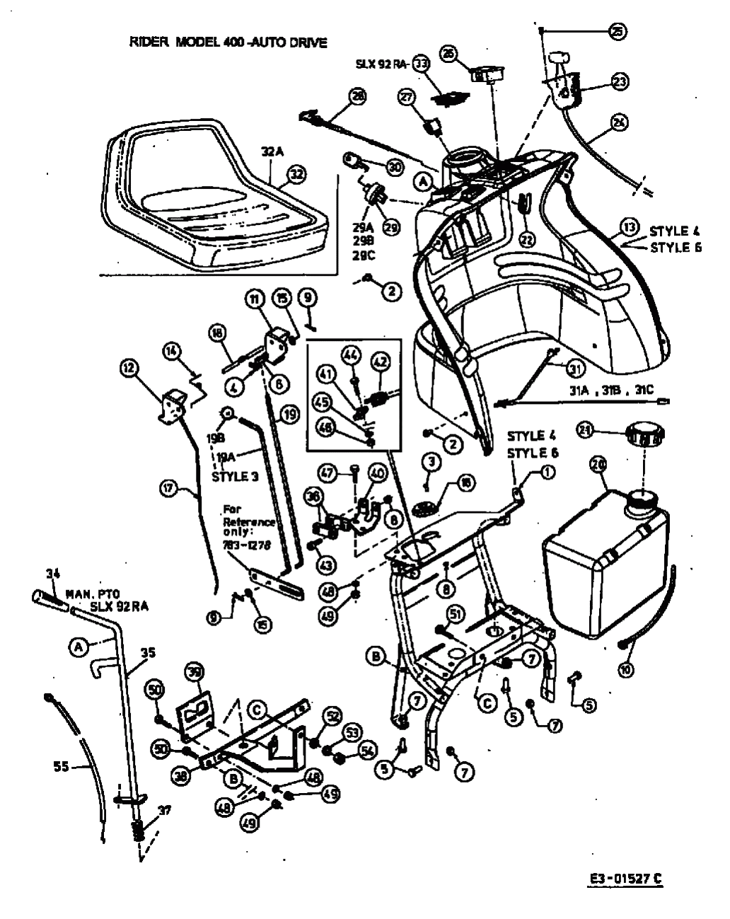 MTD Артикул 13AP475E600 (год выпуска 2001). Приборная панель, сиденье, топливный бак