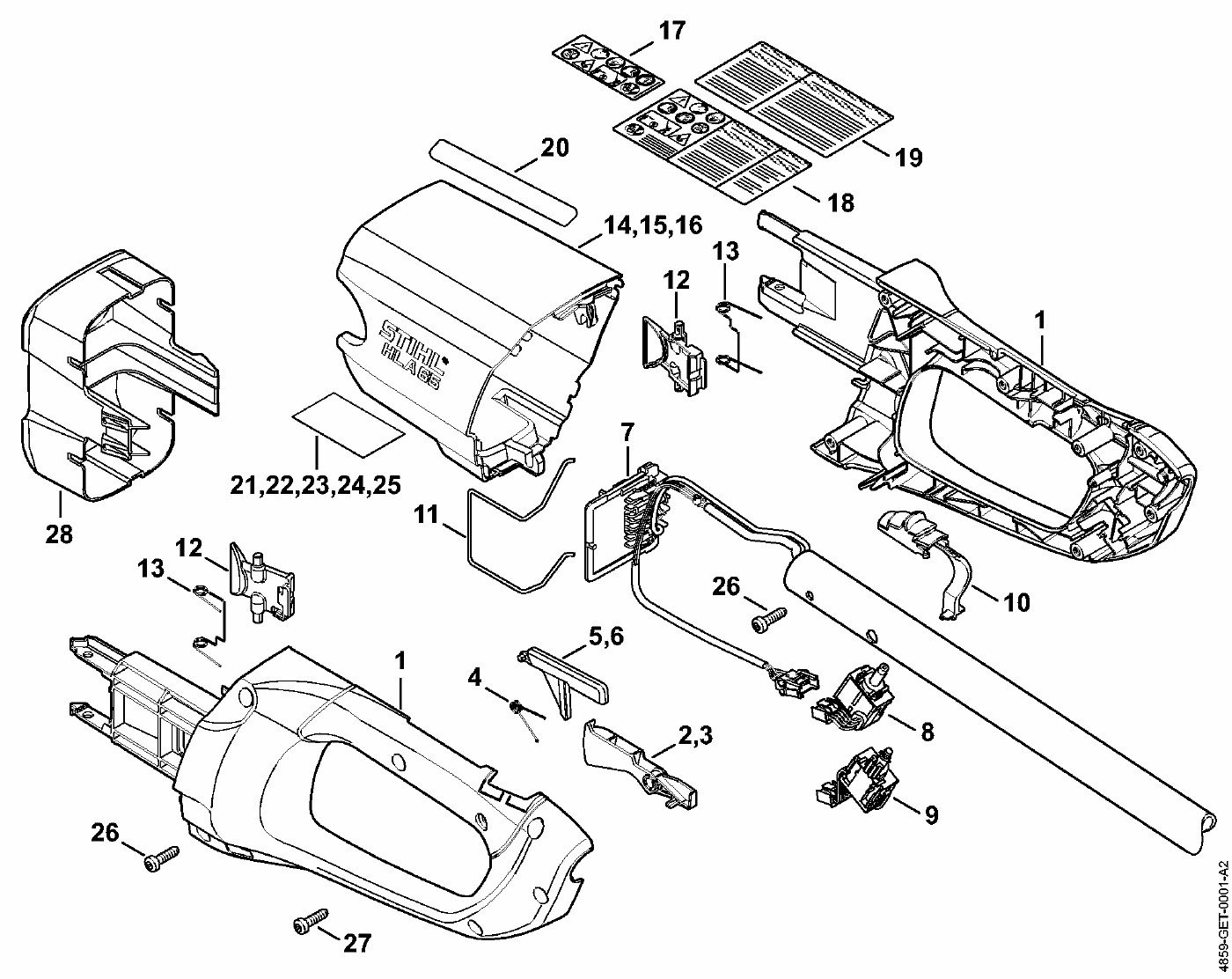 ЗАПЧАСТИ ДЛЯ СЕКАТОРА АККУМУЛЯТОРНОГО STIHL HLA 65, HLA 85 (КОРПУС, КОЖУХ HLA 65)