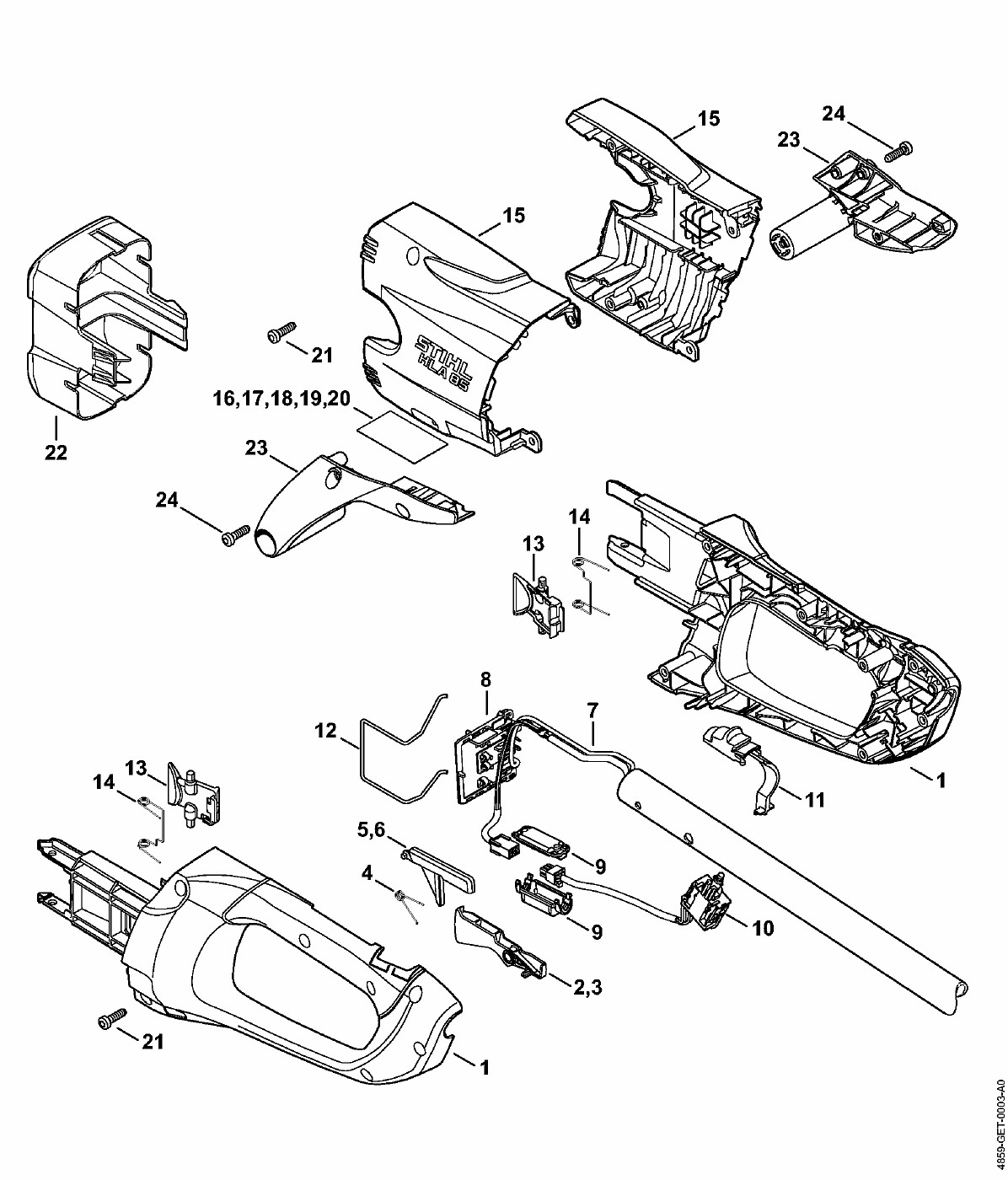 ЗАПЧАСТИ ДЛЯ СЕКАТОРА АККУМУЛЯТОРНОГО STIHL HLA 65, HLA 85 (КОРПУС, КОЖУХ HLA 85)