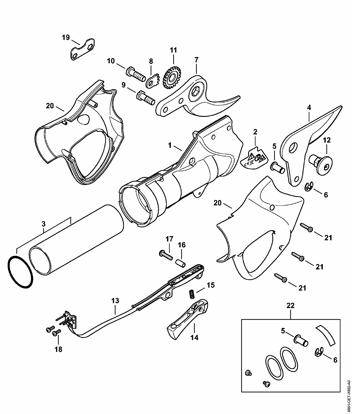 ЗАПЧАСТИ ДЛЯ СЕКАТОРА АККУМУЛЯТОРНОГО STIHL ASA 65 (КОРПУС, РЕЗЕЦ)