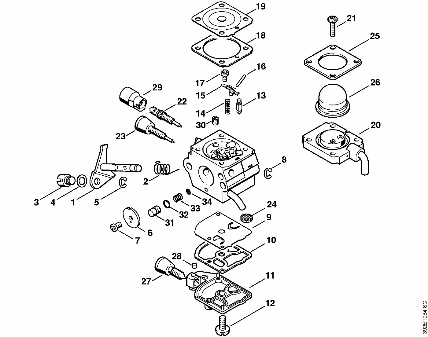 ЗАПЧАСТИ ДЛЯ КОМБИДВИГАТЕЛЯ БЕНЗИНОВОГО STIHL KM 55, KM 55 C, KM 55 R, KM 55 RC (КАРБЮРАТОР C1Q-S71 (25.2004))
