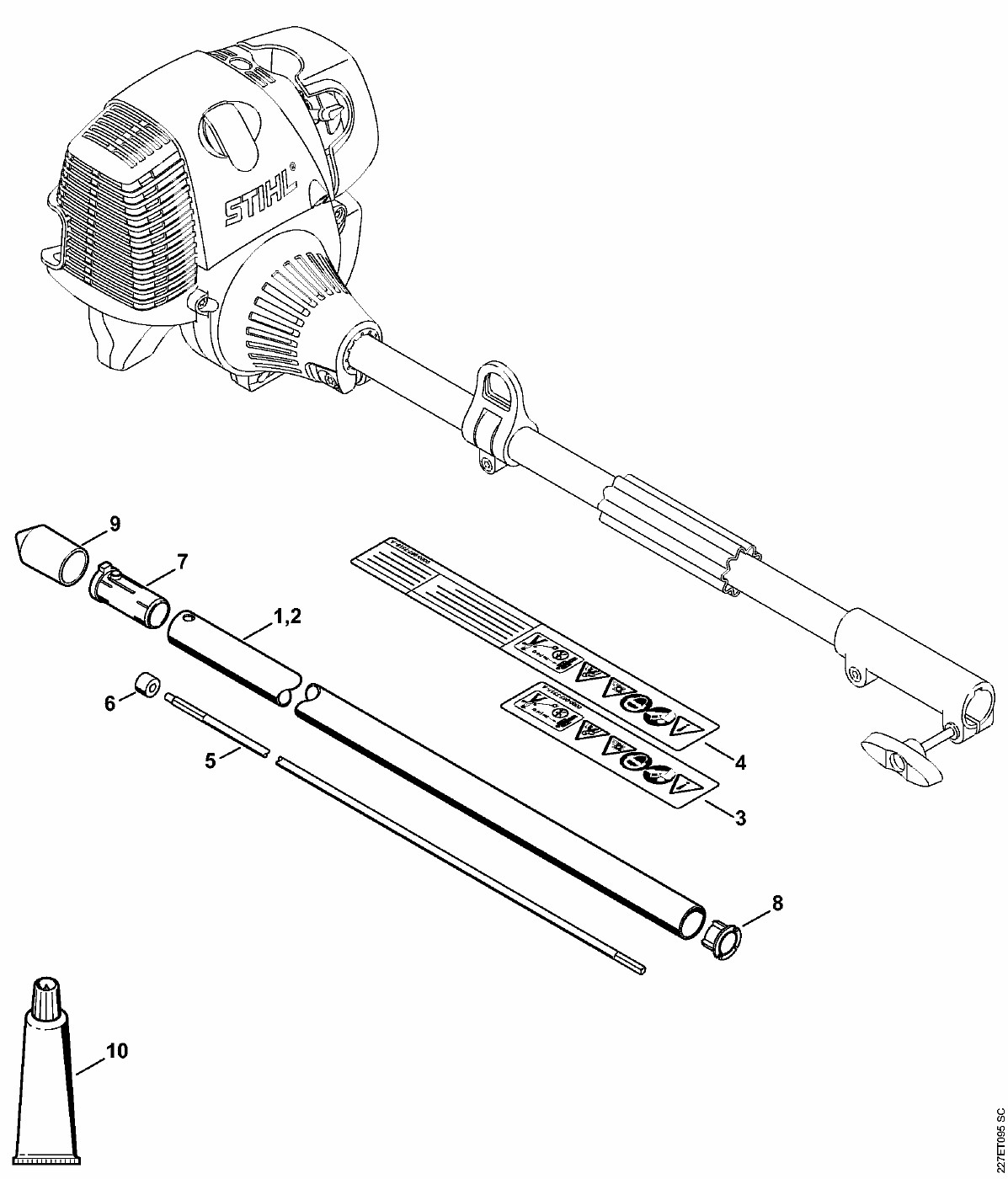 ЗАПЧАСТИ ДЛЯ НАСАДКИ ДЛЯ КОМБИИНСТРУМЕНТА STIHL KB-KM, KW-KM (KB-KM ШТАНГА)