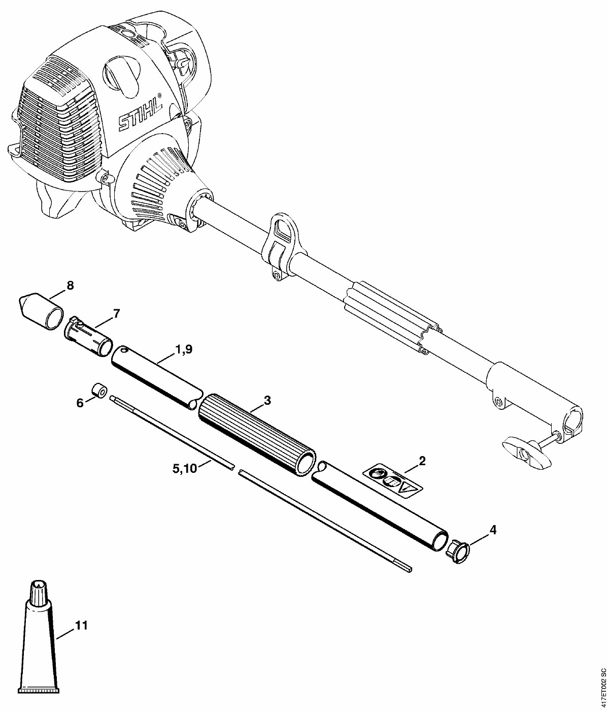 ЗАПЧАСТИ ДЛЯ НАСАДКИ ДЛЯ КОМБИИНСТРУМЕНТА STIHL SP-KM (ШТАНГА)