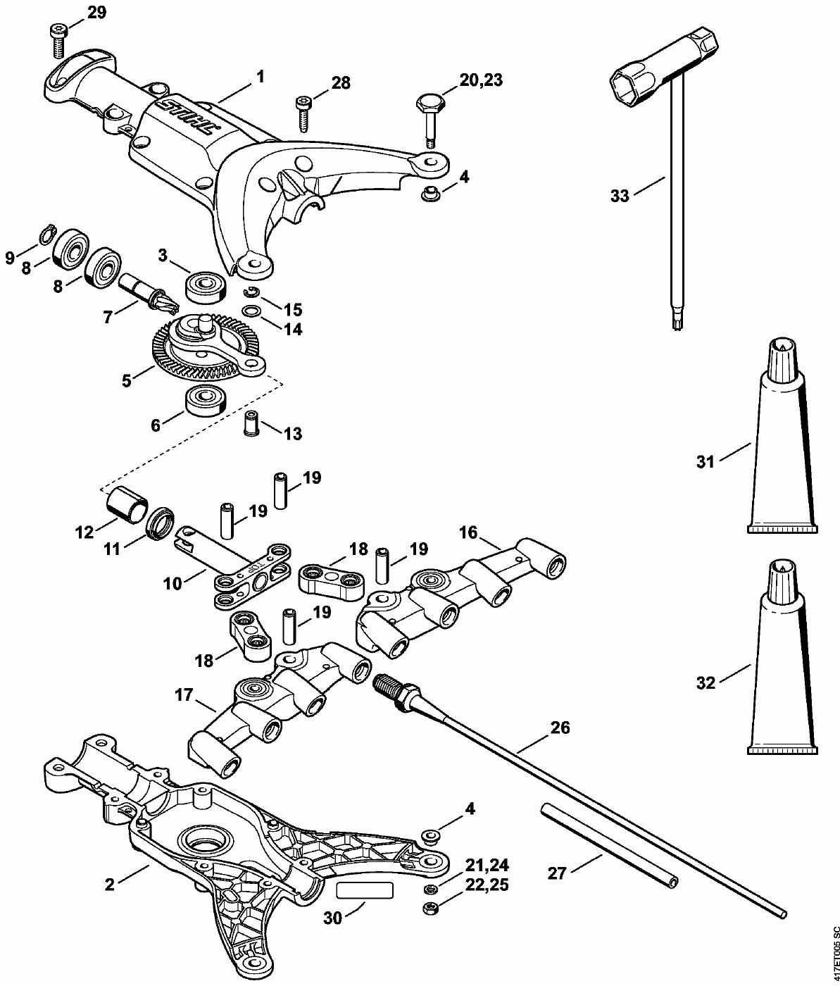 ЗАПЧАСТИ ДЛЯ НАСАДКИ STIHL SP 10 (РЕДУКТОР, ГРАБЛИ)