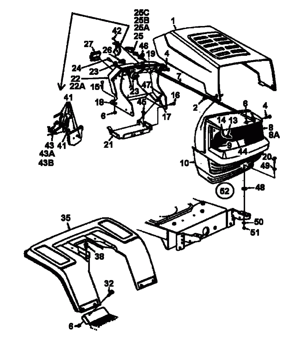 MTD Артикул 13AH690F678 (год выпуска 1998). Приборная панель, капот, крыло