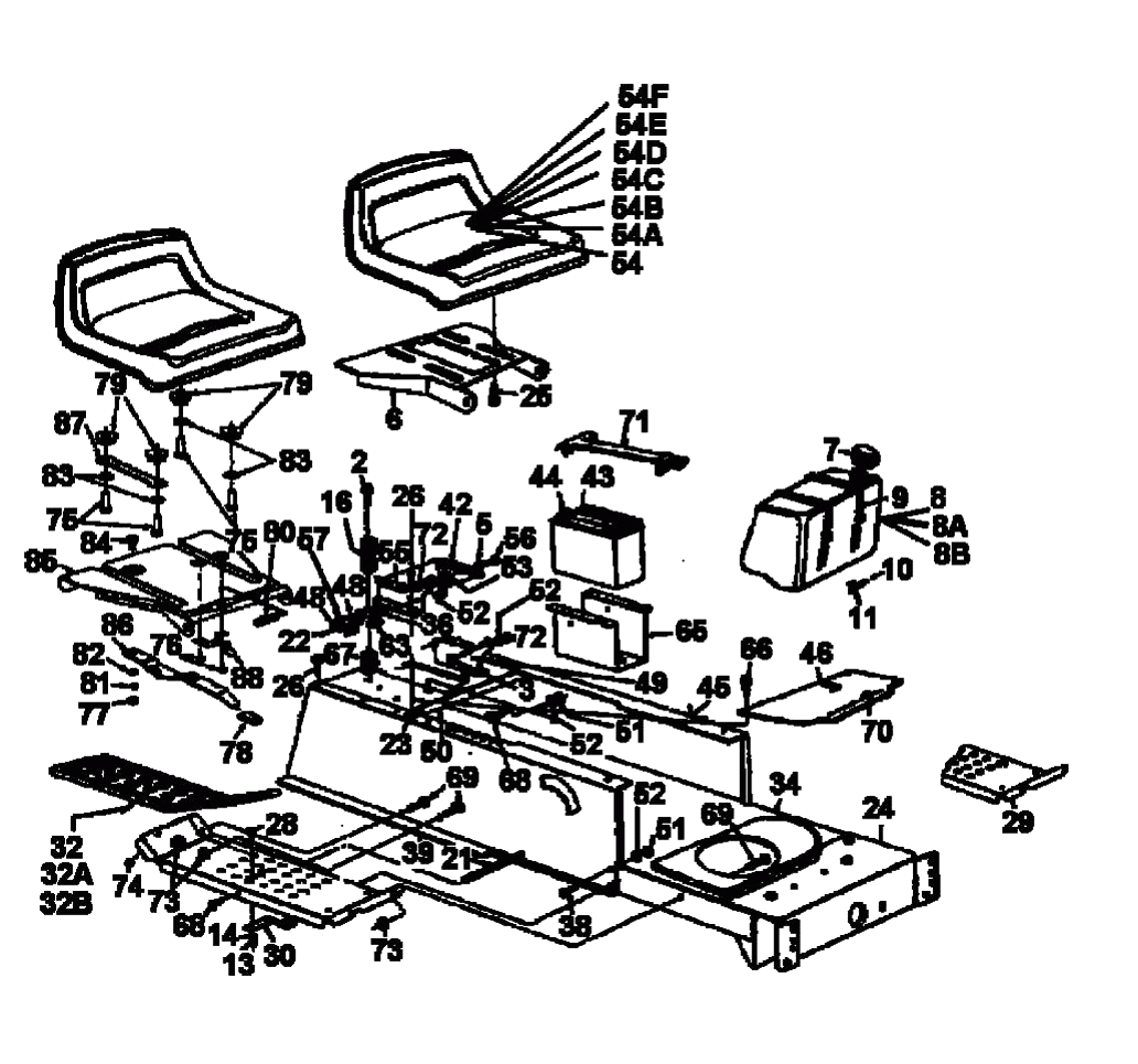 MTD Артикул 13AH690F678 (год выпуска 1998). Рама, сиденье, топливный бак