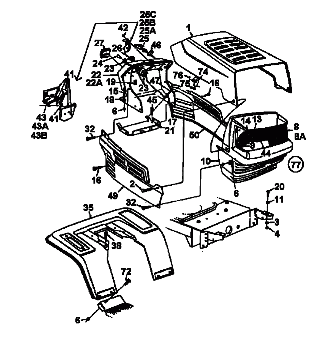 MTD Артикул 13AA695F678 (год выпуска 1998). Приборная панель, капот, крыло