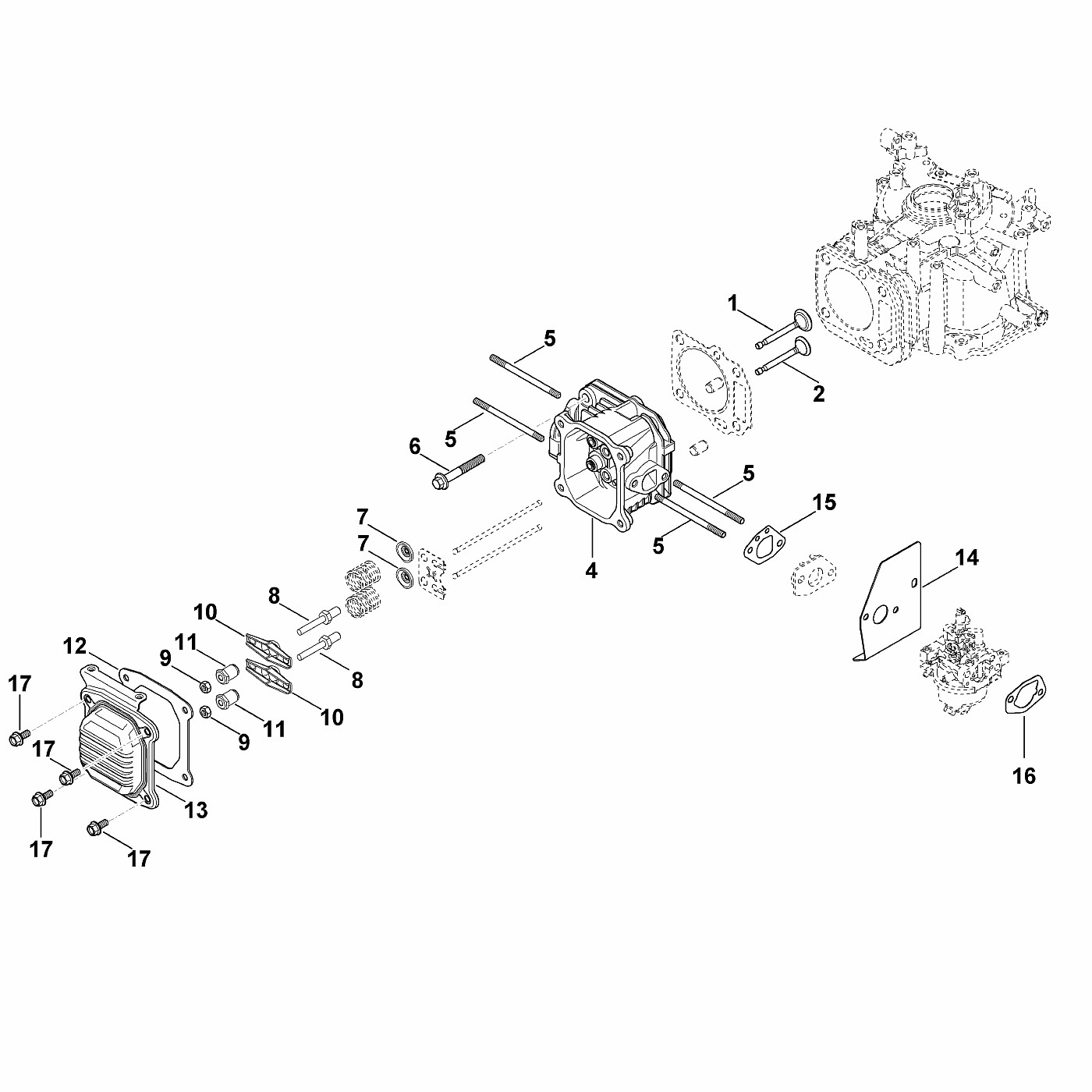 ЗАПЧАСТИ ДЛЯ ДВИГАТЕЛЯ БЕНЗИНОВОГО KOHLER XT-6 (XT149-0213) (КРЫШКА КЛАПАННАЯ, КЛАПАНЫ)