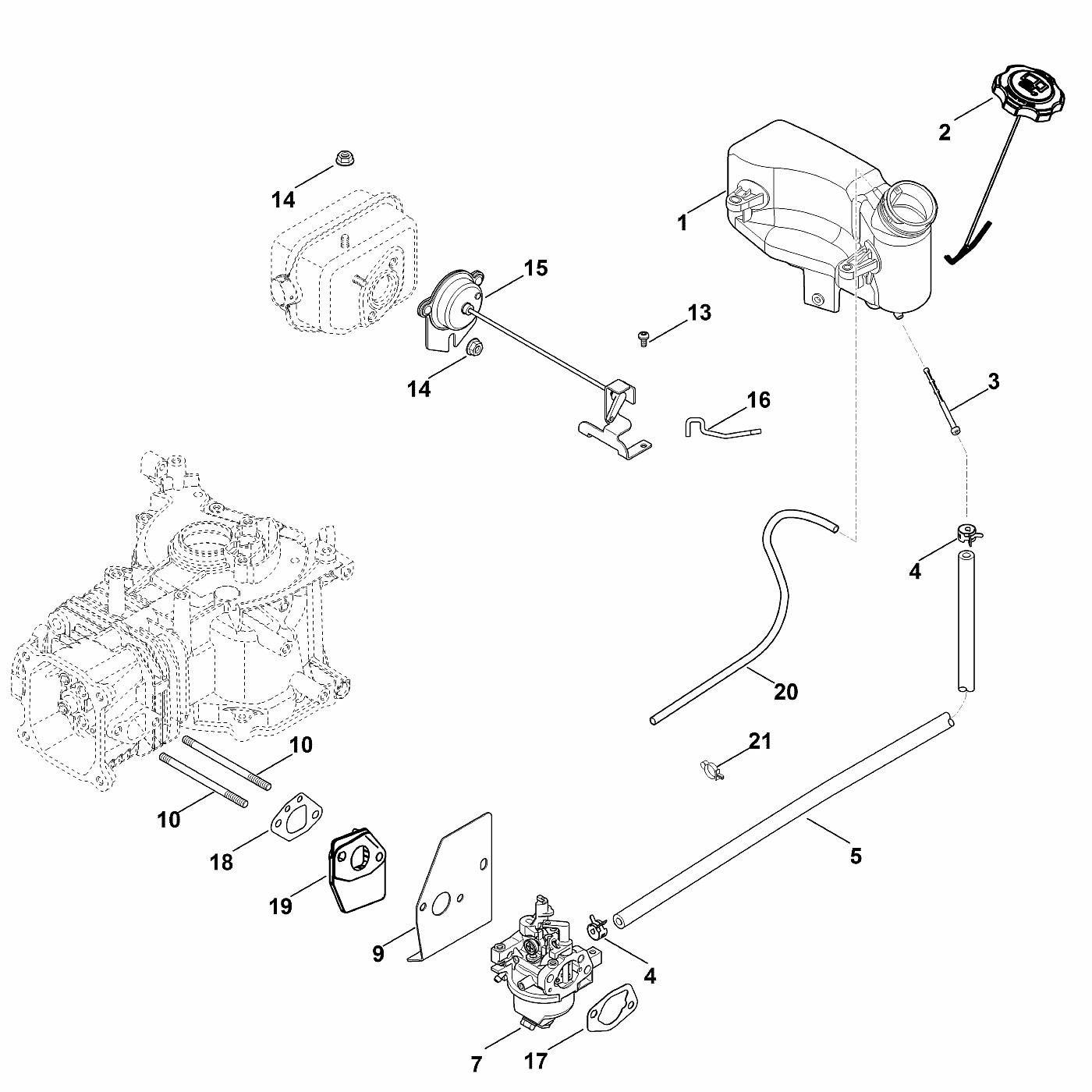 ЗАПЧАСТИ ДЛЯ ДВИГАТЕЛЯ БЕНЗИНОВОГО KOHLER XT-675 (XT675-3098) (КАРБЮРАТОР, ТОПЛИВОПРОВОД)