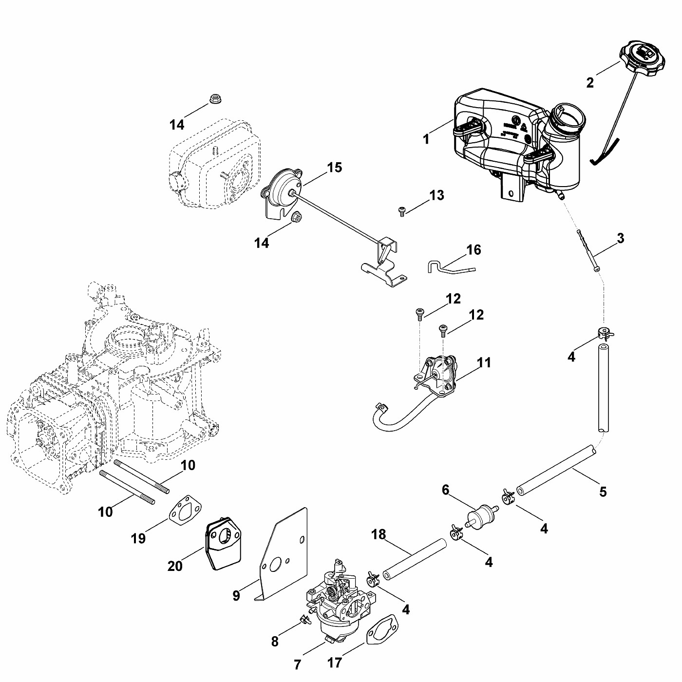 ЗАПЧАСТИ ДЛЯ ДВИГАТЕЛЯ БЕНЗИНОВОГО KOHLER XT-800 (XT800-0032) (КАРБЮРАТОР, ТОПЛИВОПРОВОД)