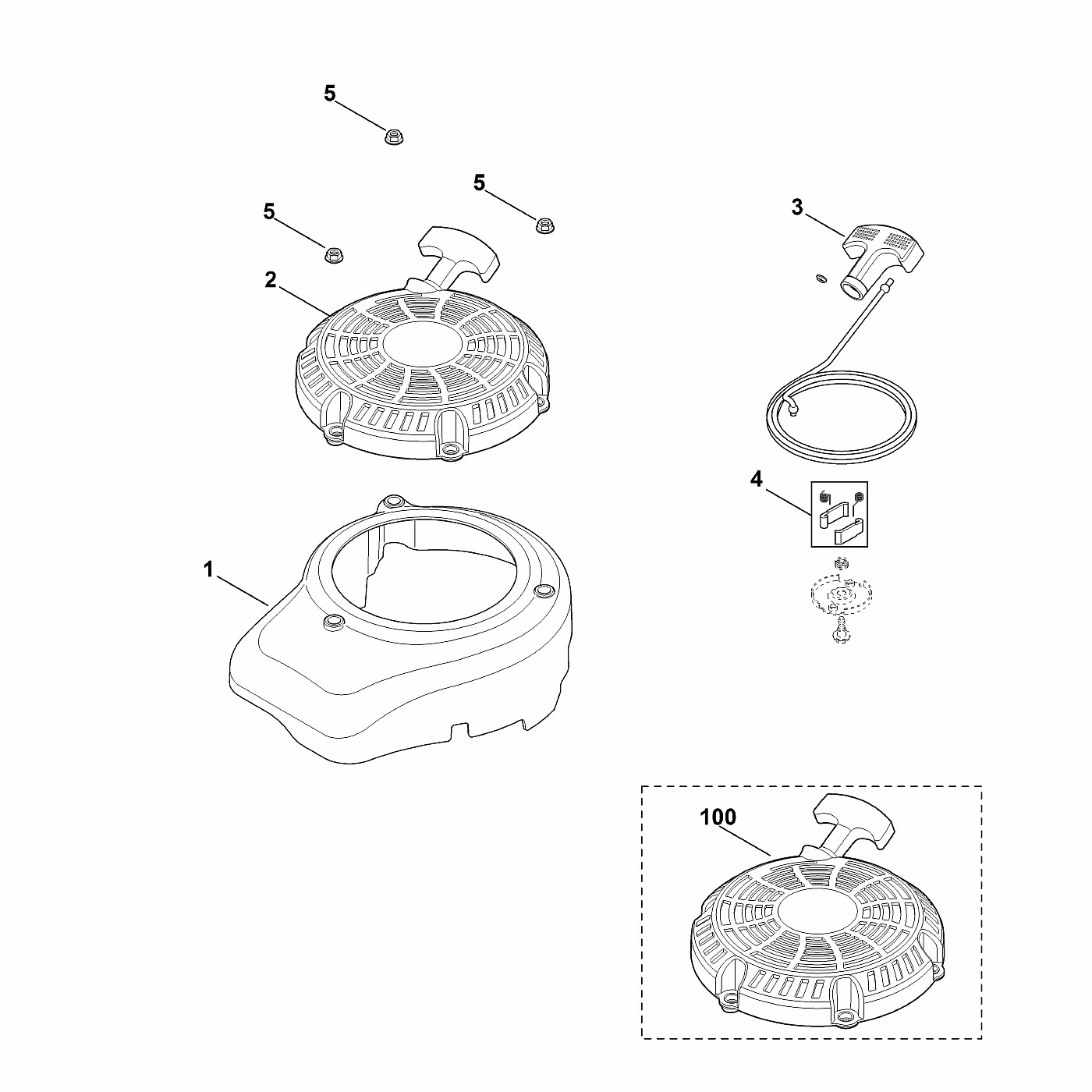 ЗАПЧАСТИ ДЛЯ ДВИГАТЕЛЯ БЕНЗИНОВОГО KOHLER XT-800 (XT800-0032) (СТАРТЕР РУЧНОЙ)