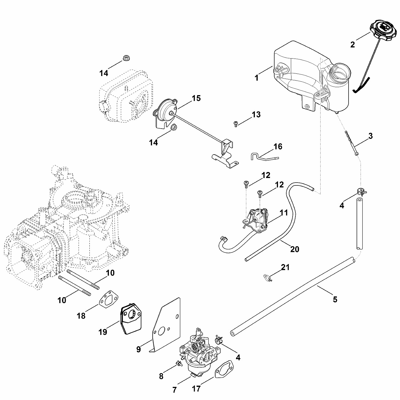 ЗАПЧАСТИ ДЛЯ ДВИГАТЕЛЯ БЕНЗИНОВОГО KOHLER XT-800 (XT800-3087) (КАРБЮРАТОР, ТОПЛИВОПРОВОД)