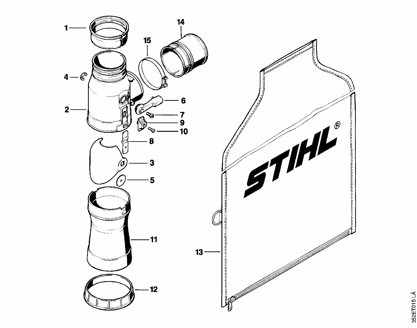 ЗАПЧАСТИ ДЛЯ ВОЗДУХОДУВКИ РАНЦЕВОЙ БЕНЗИНОВОЙ STIHL BR 340, BR 340 L, BR 380, BR 420, BR 420 C (УСТРОЙСТВО ВСАСЫВАЮЩЕЕ)