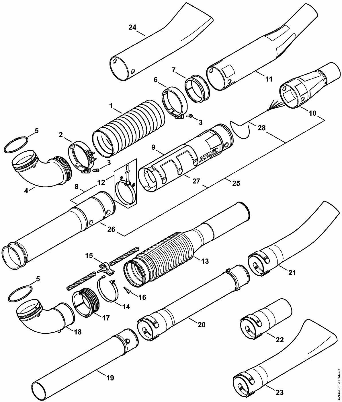 ЗАПЧАСТИ ДЛЯ ВОЗДУХОДУВКИ РАНЦЕВОЙ БЕНЗИНОВОЙ STIHL BR 350, BR 430, BR 450, BR 450 C (ШЛАНГ ГОФРИРОВАННЫЙ, ТРУБА ПНЕВМАТИЧЕСКАЯ BR 350, 430)