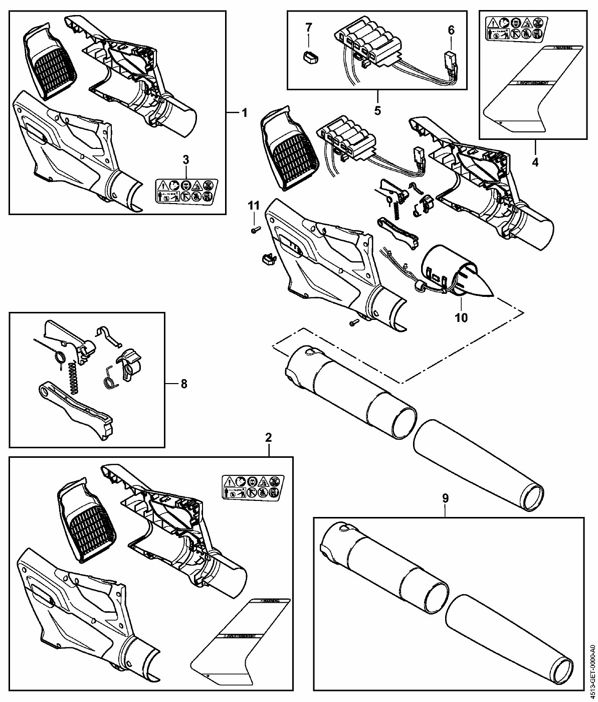 ЗАПЧАСТИ ДЛЯ ВОЗДУХОДУВКИ АККУМУЛЯТОРНОЙ STIHL BGA 45 (КОРПУС, БАТАРЕЯ АККУМУЛЯТОРНАЯ)