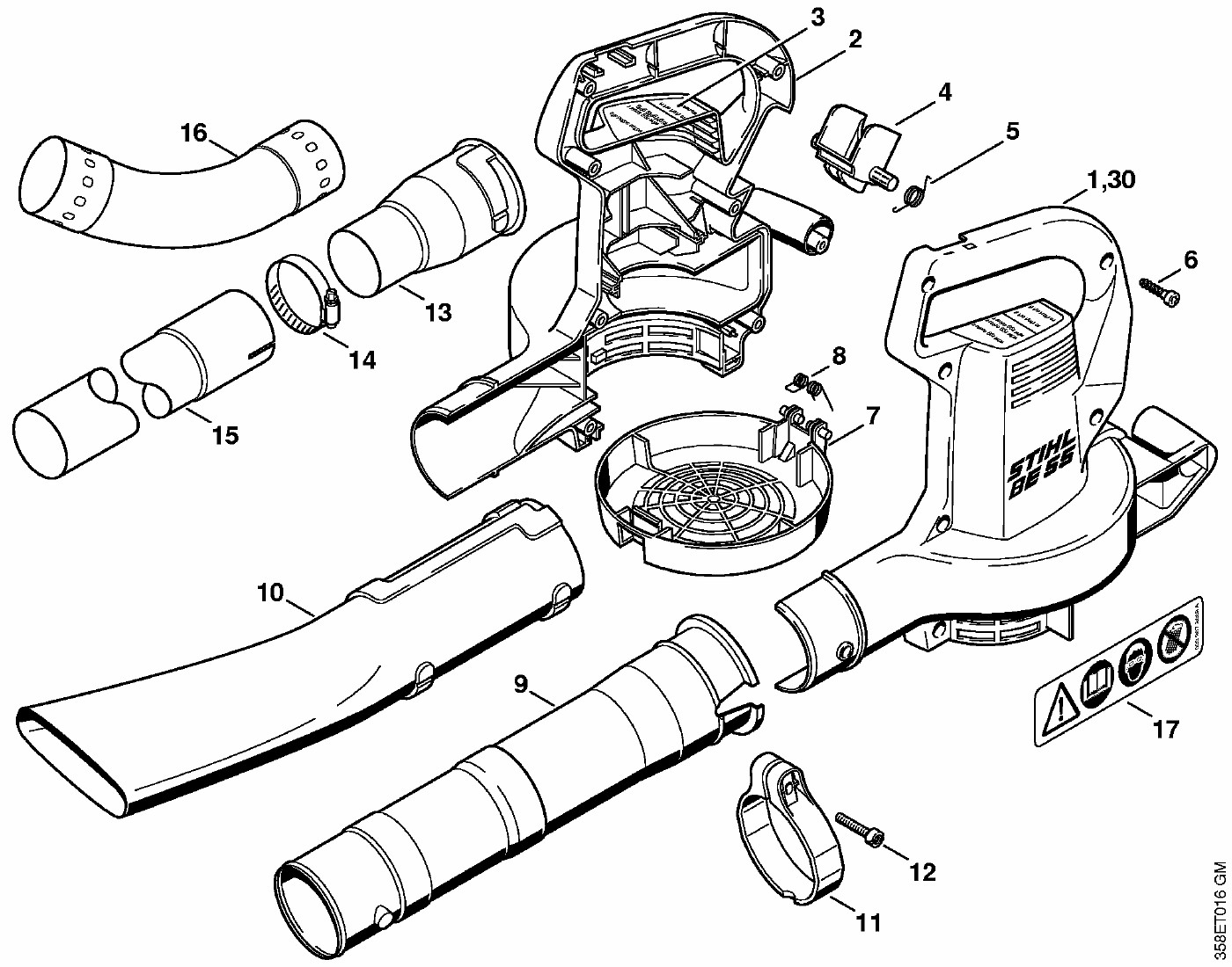 ЗАПЧАСТИ ДЛЯ ВОЗДУХОДУВКИ ЭЛЕКТРИЧЕСКОЙ STIHL BE 55, BGE 60 (КОРПУС BE 55)