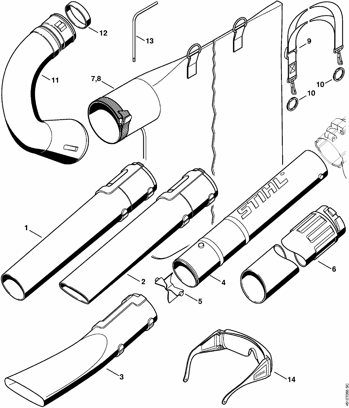 ЗАПЧАСТИ ДЛЯ ИЗМЕЛЬЧИТЕЛЯ ВСАСЫВАЮЩЕГО БЕНЗИНОВОГО STIHL SH 55, SH 85 (СОПЛО, УСТРОЙСТВО ВСАСЫВАЮЩЕЕ)