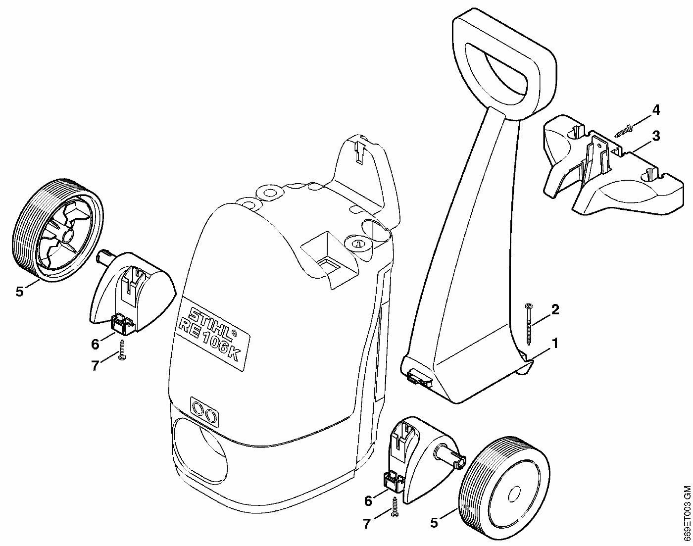 ЗАПЧАСТИ ДЛЯ АППАРАТА ВЫСОКОГО ДАВЛЕНИЯ ЭЛЕКТРИЧЕСКОГО STIHL RE 106 K (ТЕЛЕЖКА ТРАНСПОРТНАЯ)