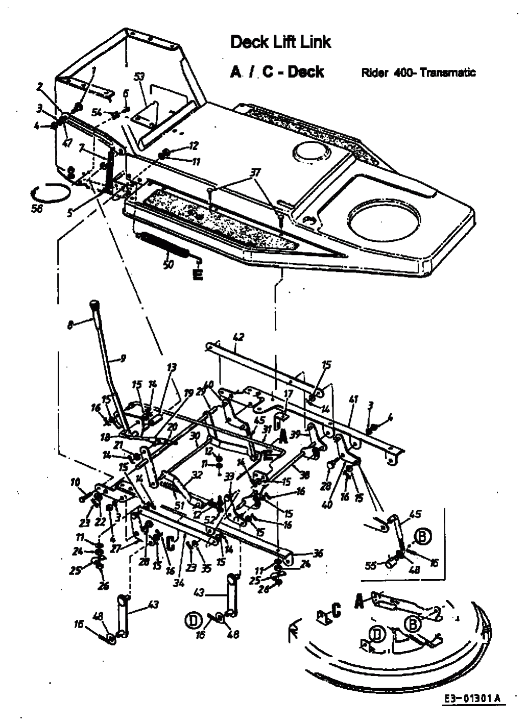 MTD Артикул 13AC455C661 (год выпуска 1999). Крепление деки