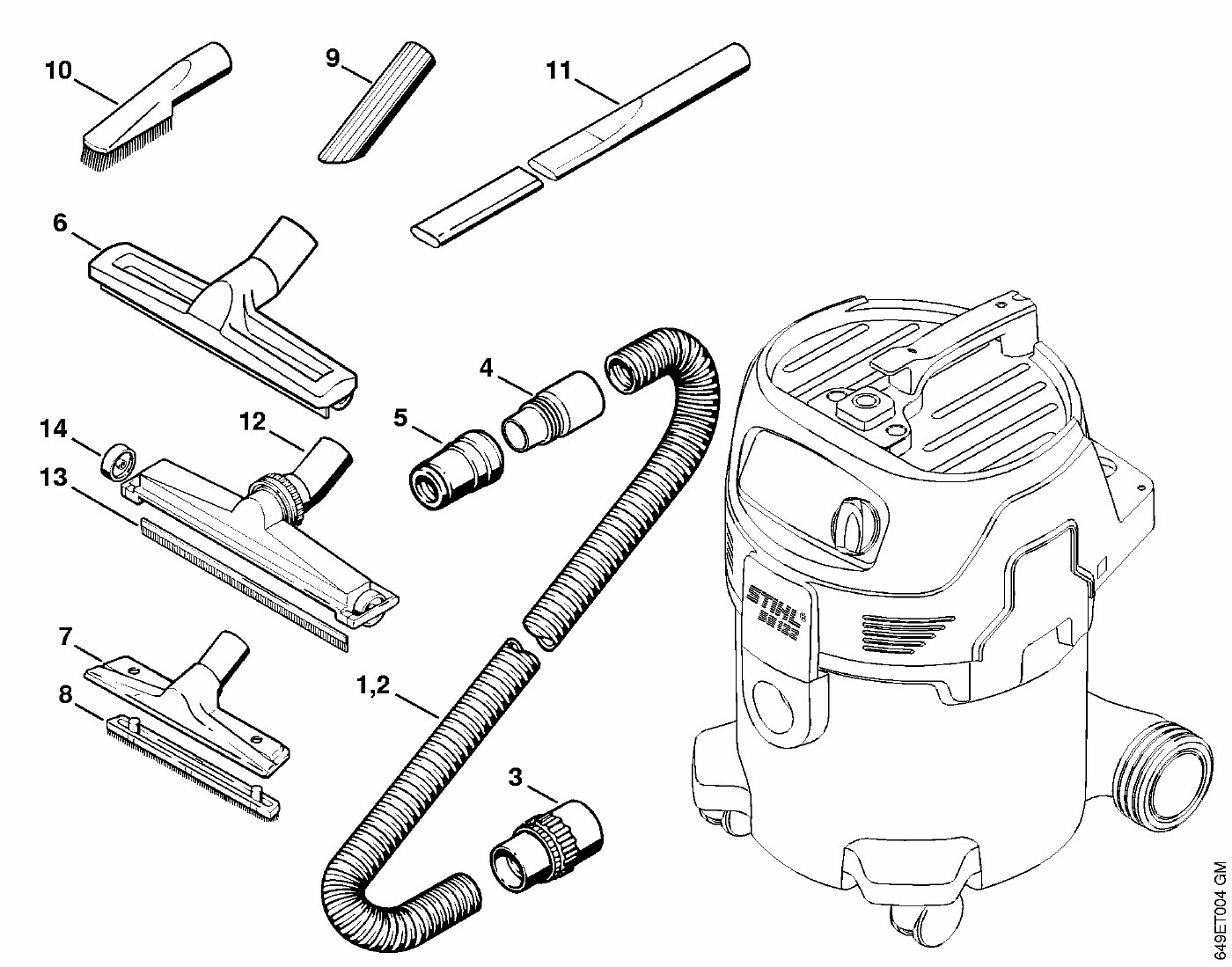 ЗАПЧАСТИ ДЛЯ ПЫЛЕСОСА ЭЛЕКТРИЧЕСКОГО STIHL SE 122, SE 122 E (СПЕЦИАЛЬНЫЕ ПРИНАДЛЕЖНОСТИ)