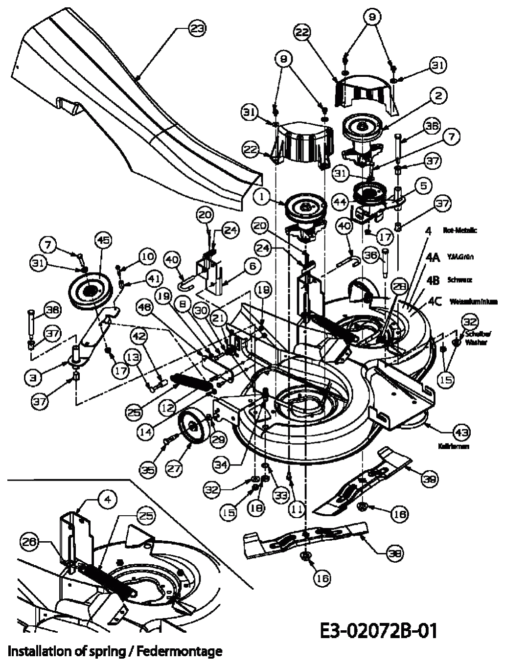 MTD Артикул 13AM488E678 (год выпуска 2005). Дека газонокосилки E (36/92cm)